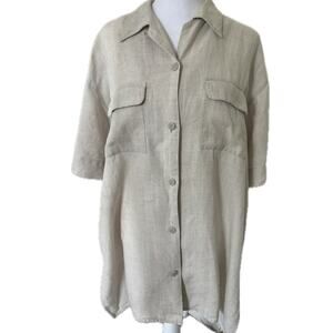 100% Linen Women's Eddie Bauer Button Blouse Cream Lightweight Top Medium